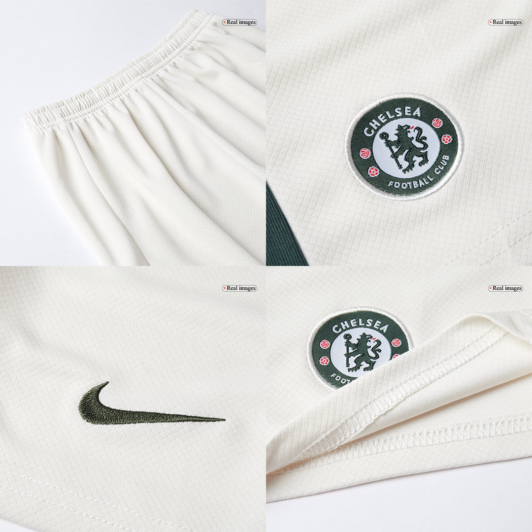 Camiseta de visitante del Chelsea para niño (camiseta, pantalones cortos y calcetines) 2025/26, color blanco
