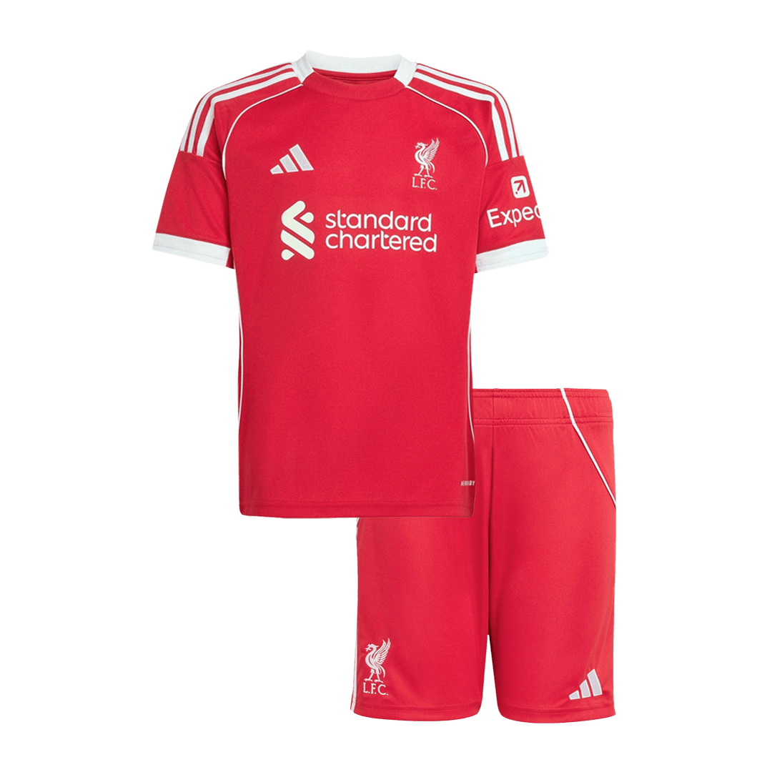 Kit de fútbol para niños: camiseta de fútbol local del Liverpool (camiseta y pantalones cortos), talla 25/26, color rojo
