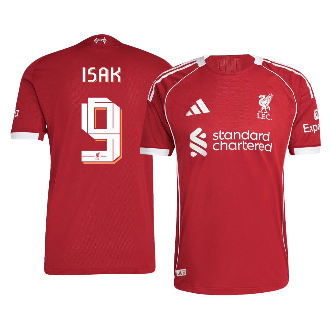 Maillot de football ISAK #9 authentique Liverpool Domicile 25/26 Rouge - UCL