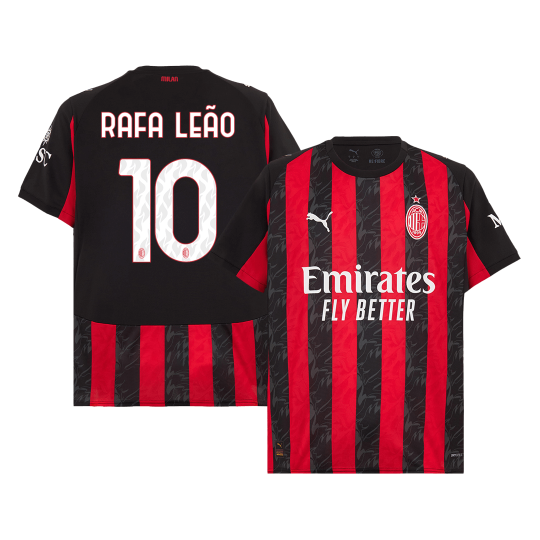 Kits de fútbol RAFA LEÃO #10 AC Milan Camiseta de fútbol local 2025/26 Rojo y negro