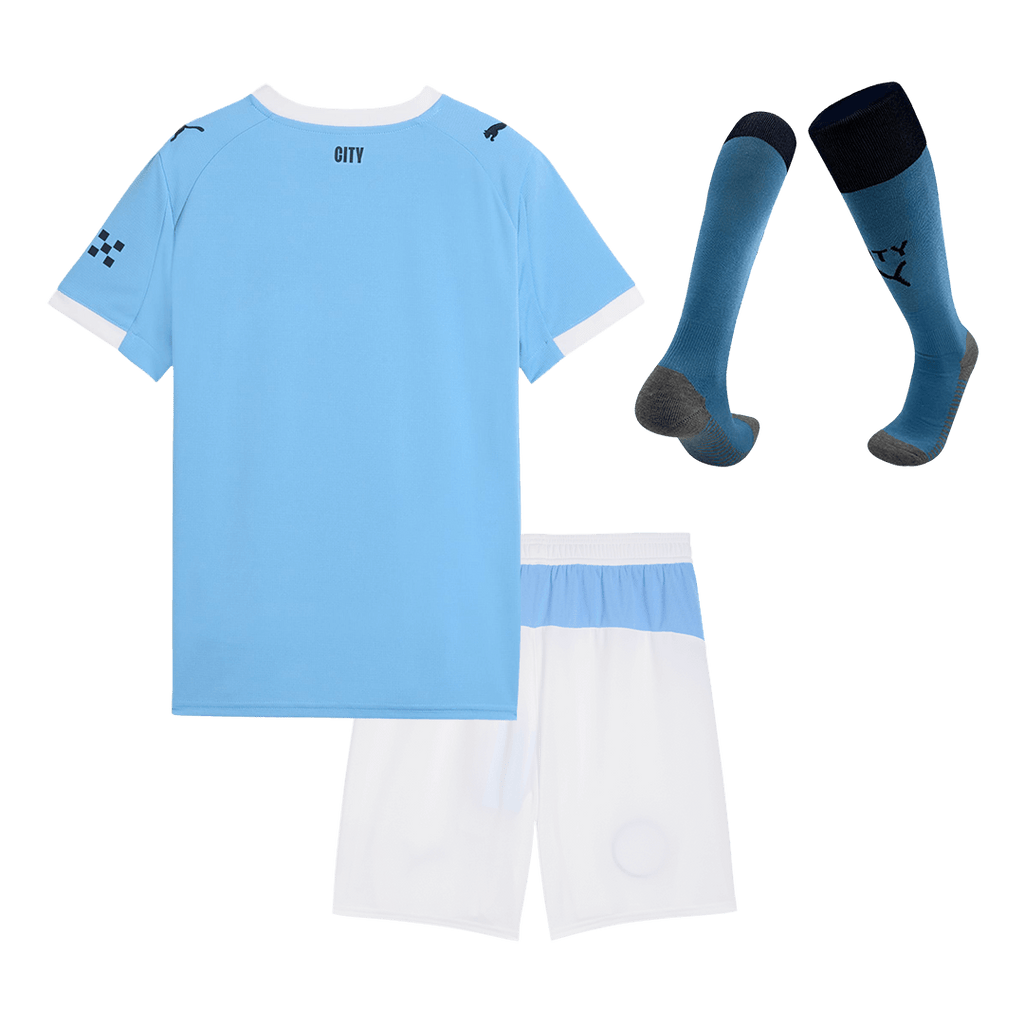 Kit de fútbol para niños: camiseta local del Manchester City (camiseta, pantalones cortos y calcetines) 2025/26, azul