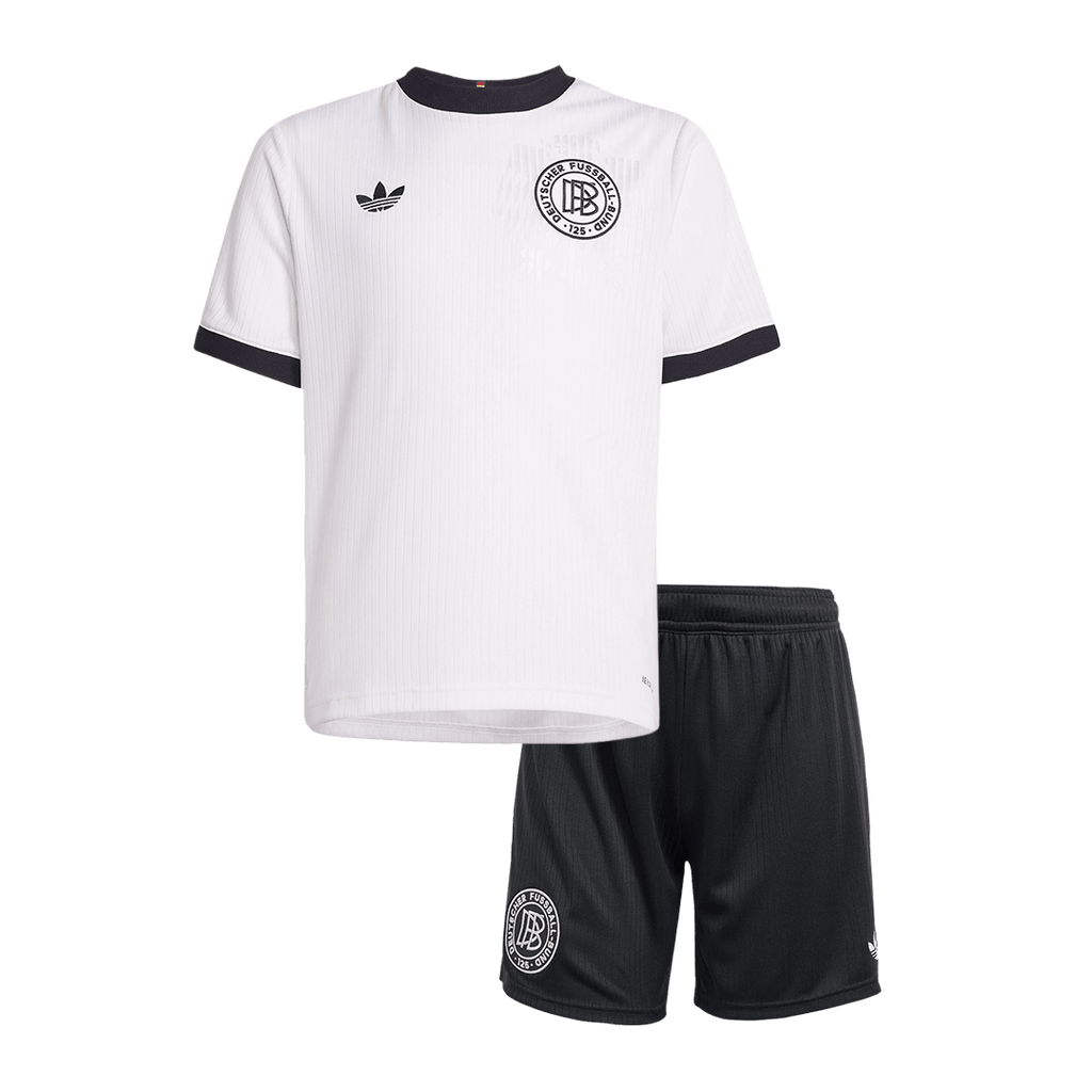 Camiseta de fútbol infantil del 125.º aniversario de Alemania (camiseta y pantalón corto) 2025, color blanco