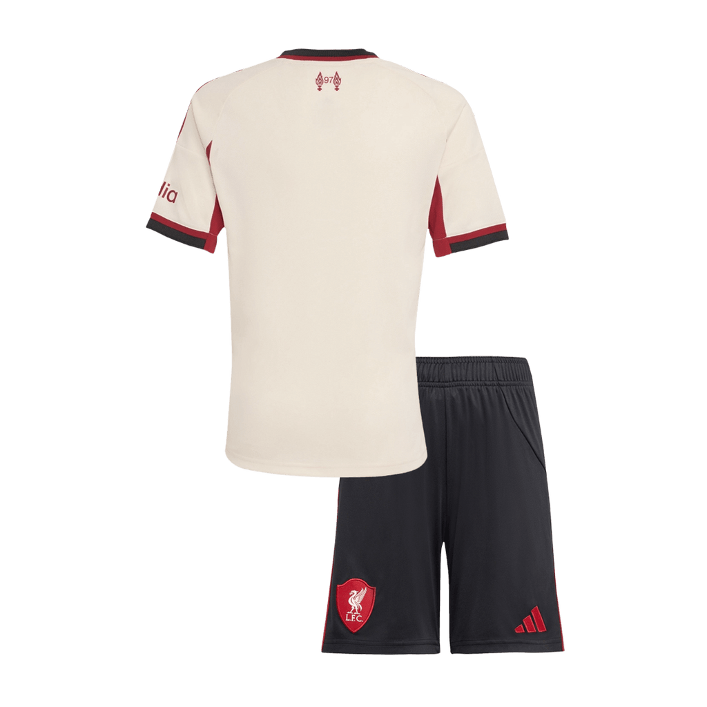 Camiseta de fútbol visitante del Liverpool para niños (camiseta y pantalones cortos) 25/26 blanco