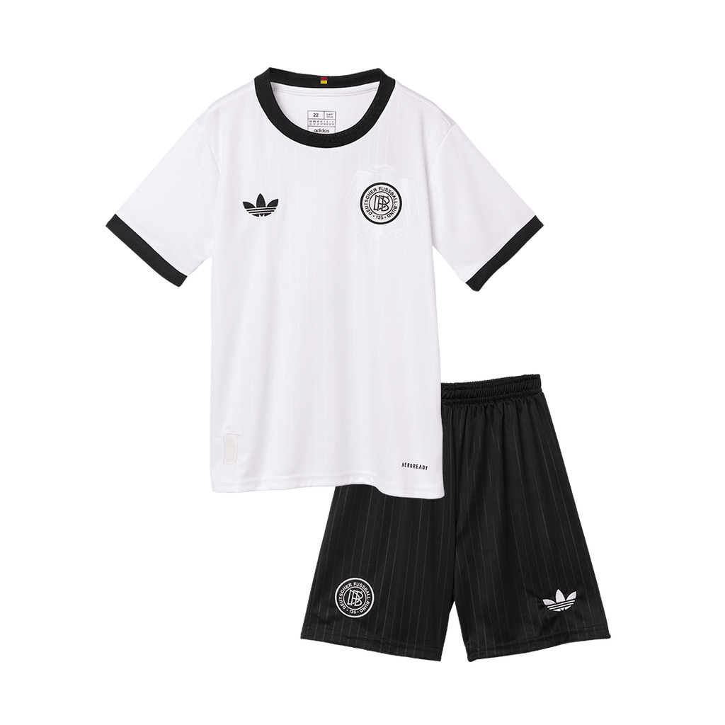 Camiseta de fútbol infantil del 125.º aniversario de Alemania (camiseta y pantalón corto) 2025, color blanco