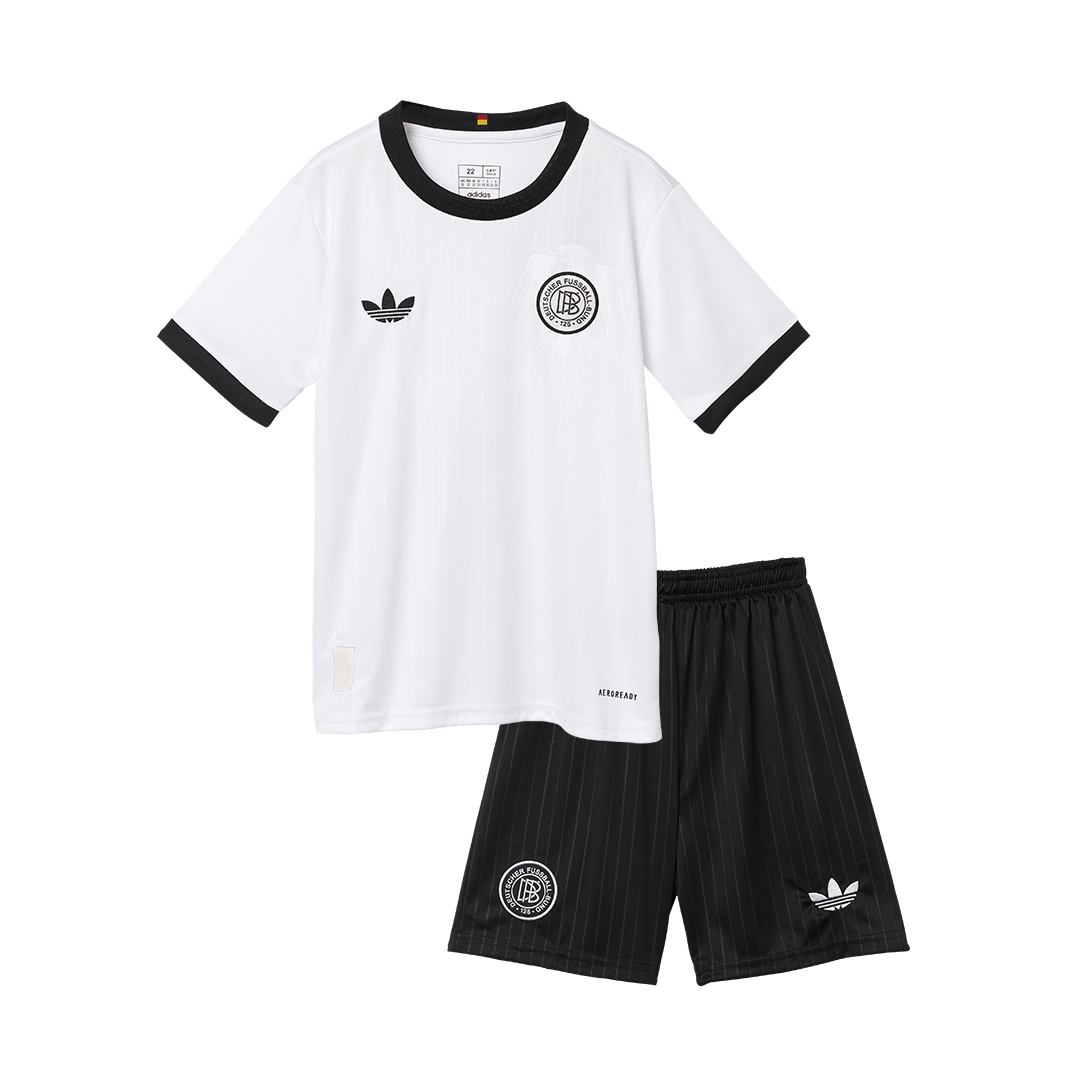 Camiseta de fútbol infantil del 125.º aniversario de Alemania (camiseta y pantalón corto) 2025, color blanco