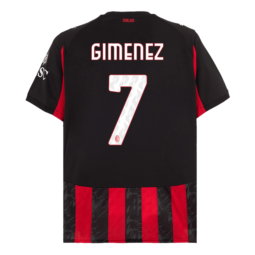 Maillot de football domicile AC Milan GIMENEZ #7 2025/26 Rouge et noir