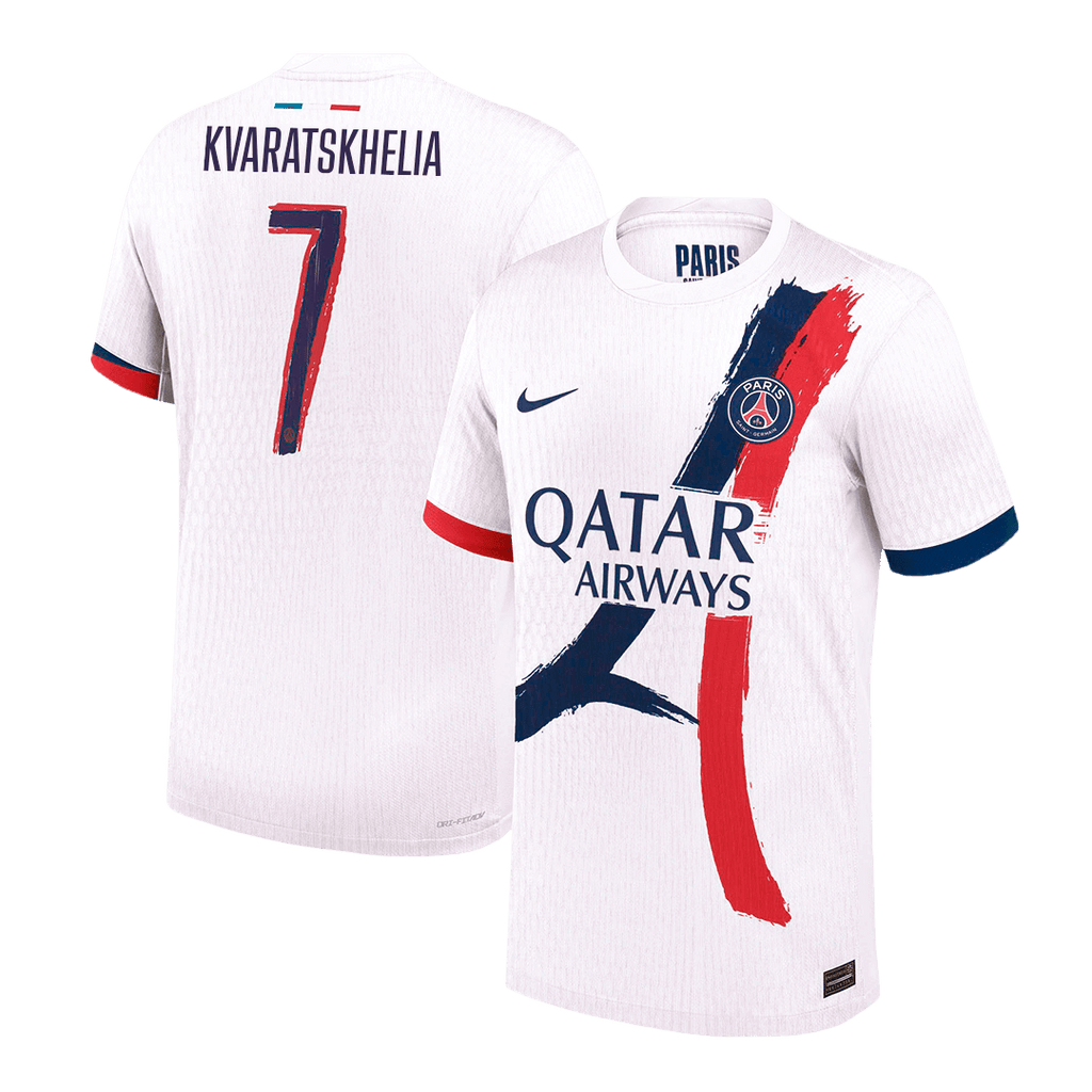 Soccer Kits Authentic KVARATSKHELIA #7 PSG Away Soccer Jersey 2024/25 White - UCL