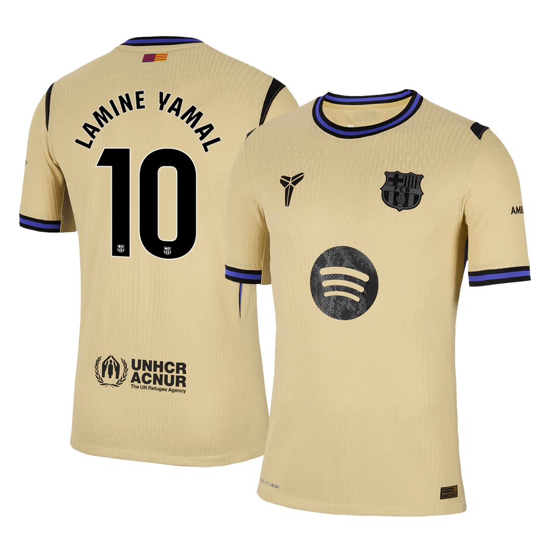 Maillot de football LAMINE YAMAL #10 Authentique Barcelone Extérieur 2025/26 Jaune - UCL