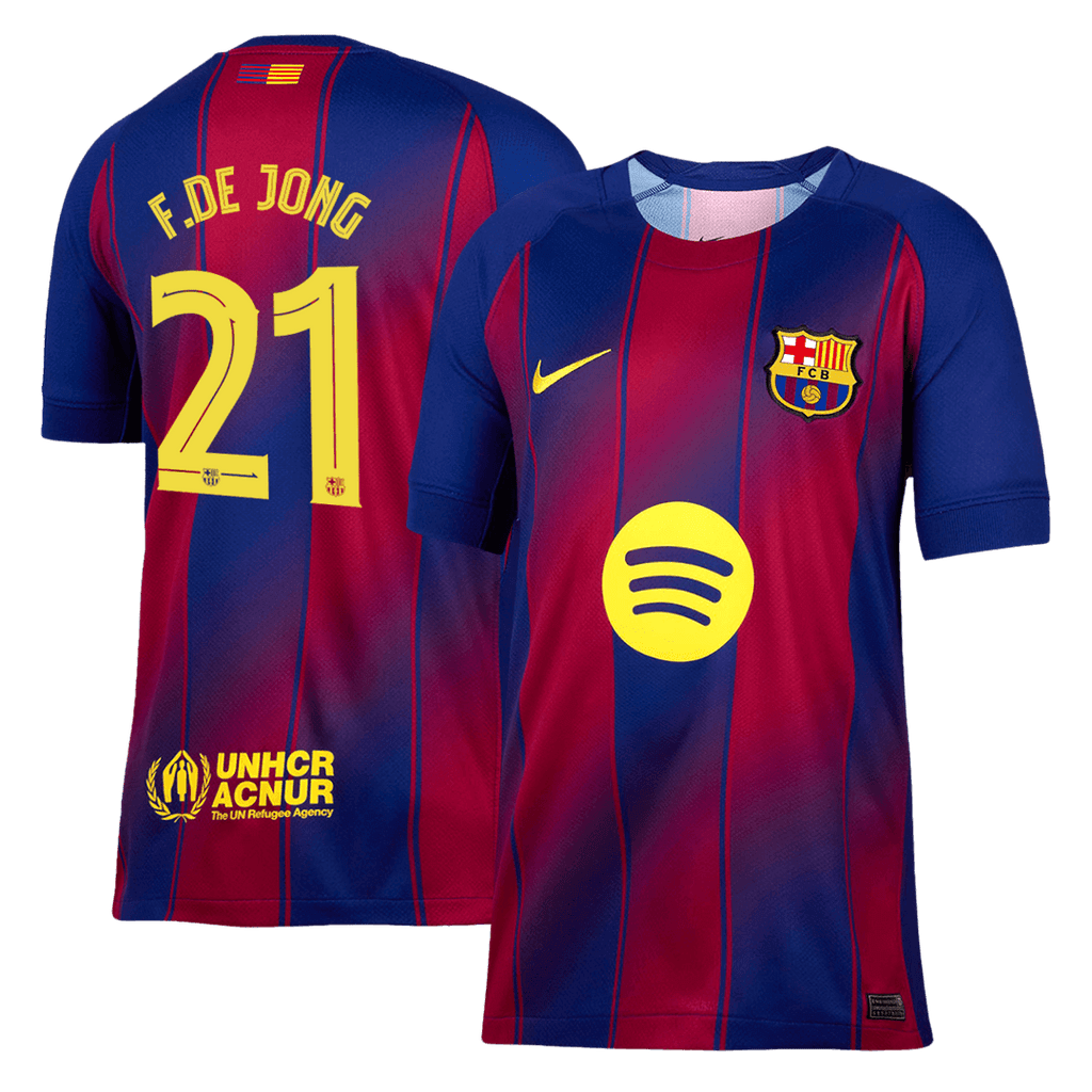 Maillot de football F.DE JONG #21 Barcelone Domicile 2025/26 Rouge et Bleu - UCL