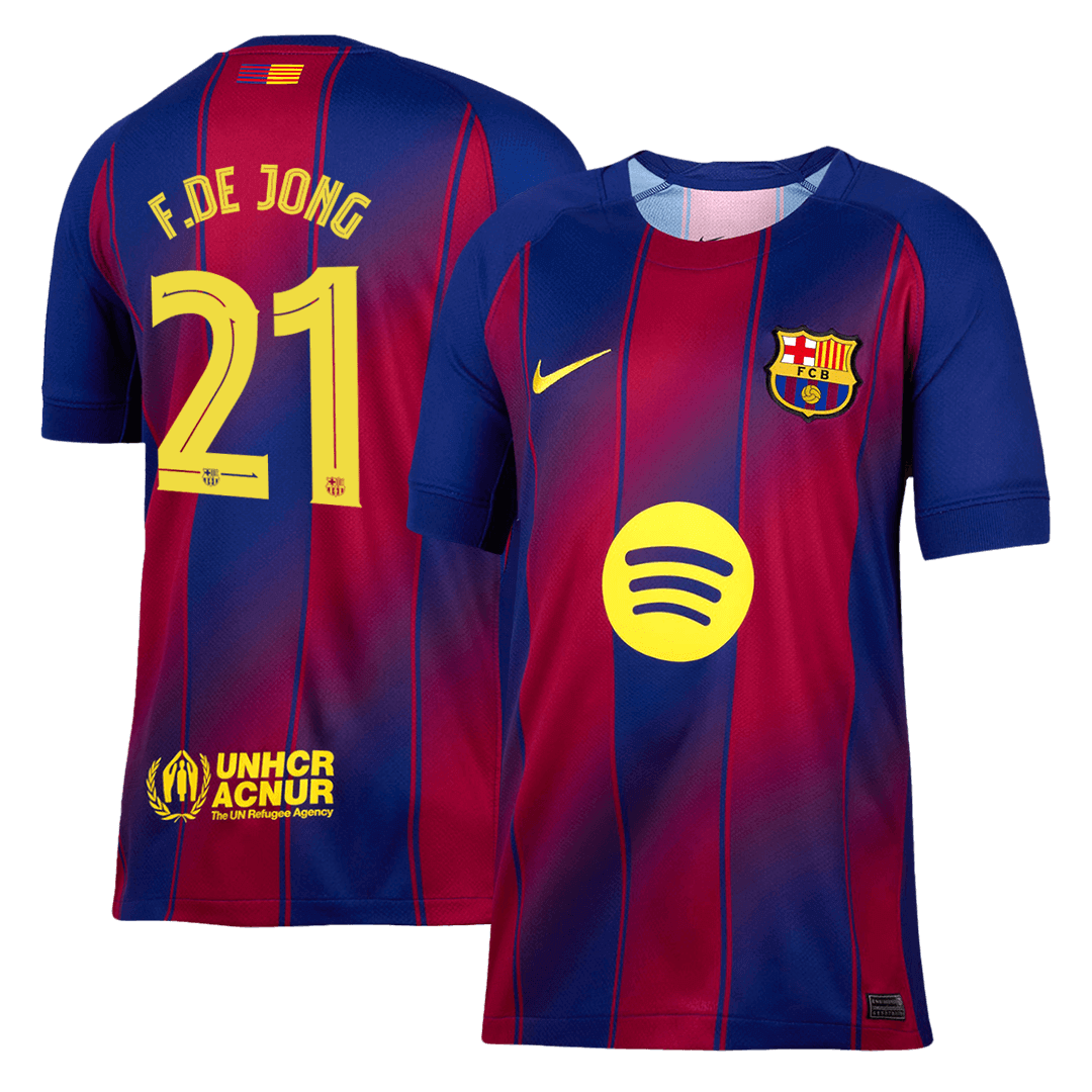 Maillot de football F.DE JONG #21 Barcelone Domicile 2025/26 Rouge et Bleu - UCL