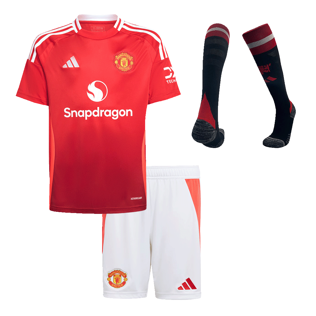 Camiseta de fútbol local del Manchester United para niños (camiseta, pantalón corto y calcetines) 2024/25