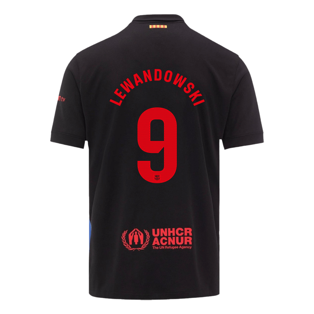Maillot de football LEWANDOWSKI #9 Barcelone Extérieur 2024/25 - Logo Spotify sans texte