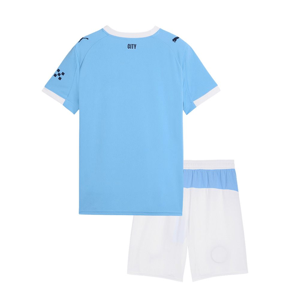 Kit de fútbol para niños: camiseta local del Manchester City (camiseta y pantalones cortos) 2025/26, azul