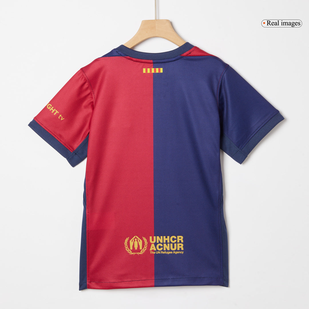 Maillot de football domicile Barcelone X Coldplay pour enfant (maillot + short) 2024/25 rouge et bleu