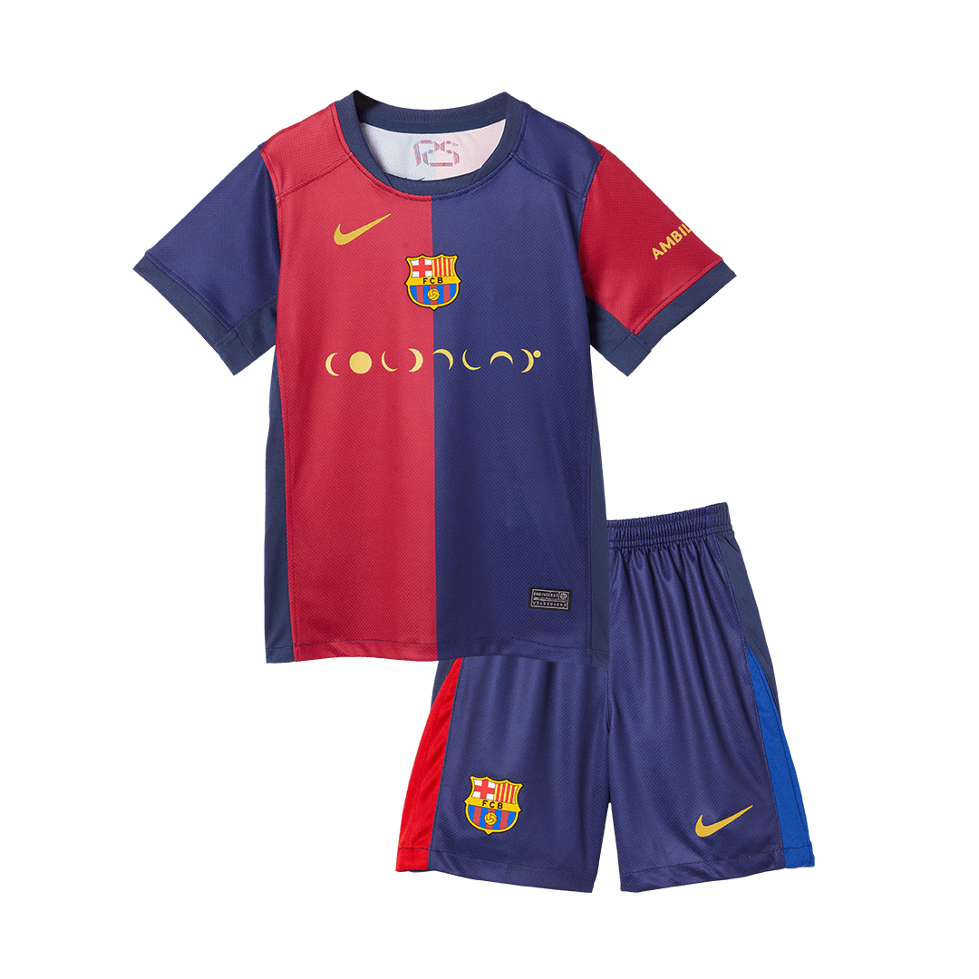 Maillot de football domicile Barcelone X Coldplay pour enfant (maillot + short) 2024/25 rouge et bleu