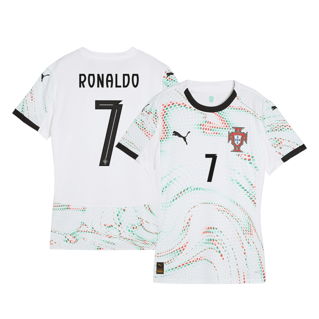 Camiseta de fútbol visitante de Portugal RONALDO #7 para mujer 2025, blanca