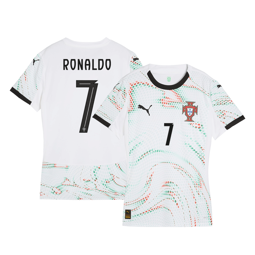 Camiseta de fútbol visitante de Portugal RONALDO #7 para mujer 2025, blanca