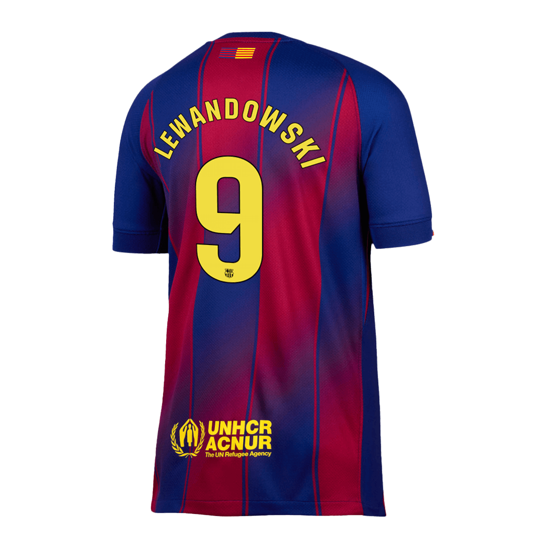 Maillot de football LEWANDOWSKI #9 Barcelone Domicile 2025/26 Rouge et Bleu