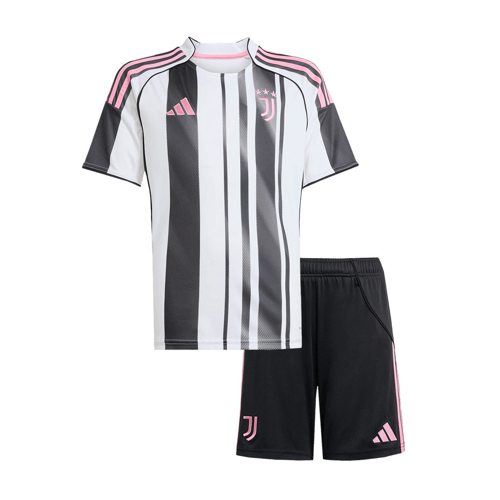 Kit de fútbol para niños Juventus Home Soccer Jersey Kit (Camiseta + Pantalones cortos) 2025/26 Negro y blanco