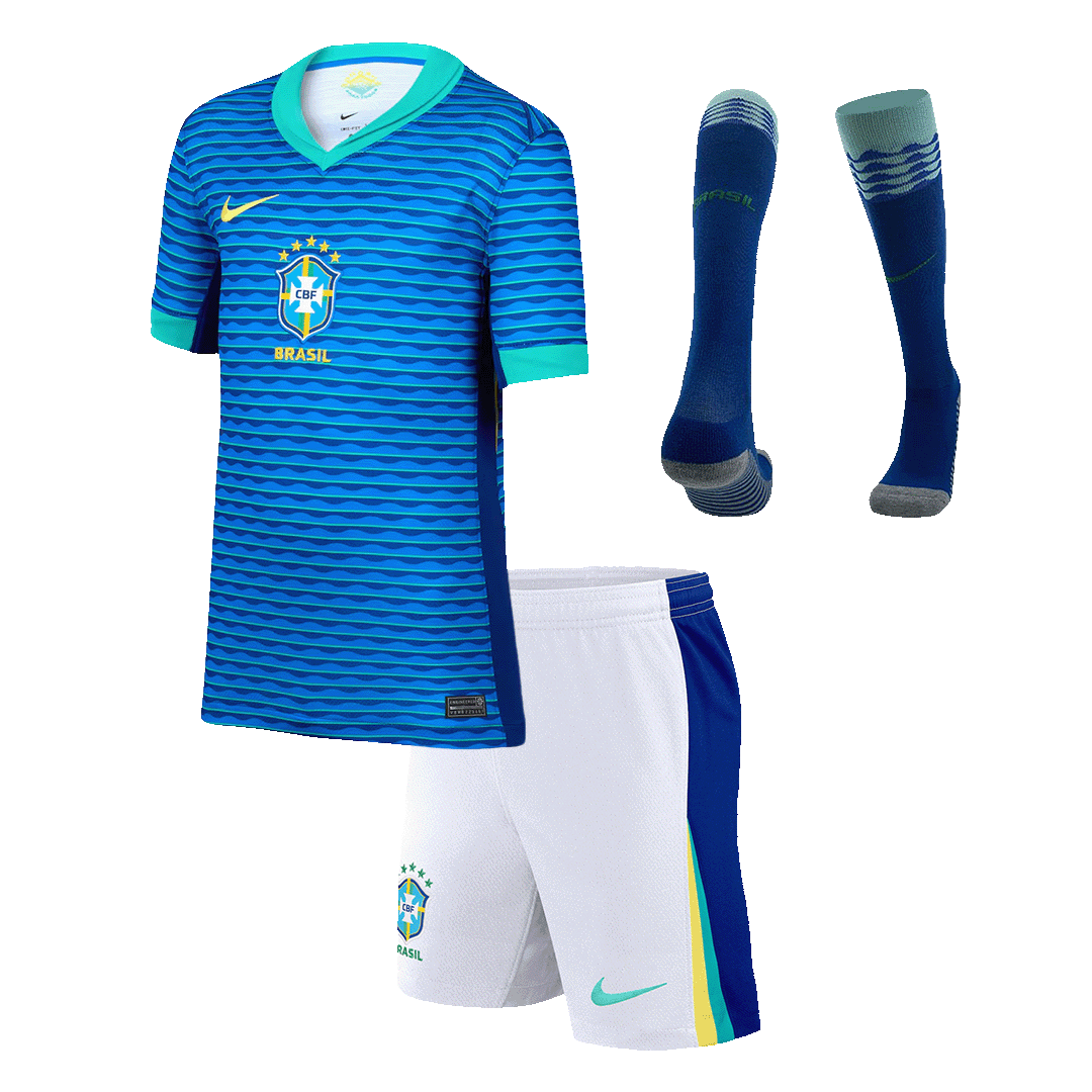 Maillot de football extérieur Brésil pour enfant (maillot, short, chaussettes) Copa America 2024