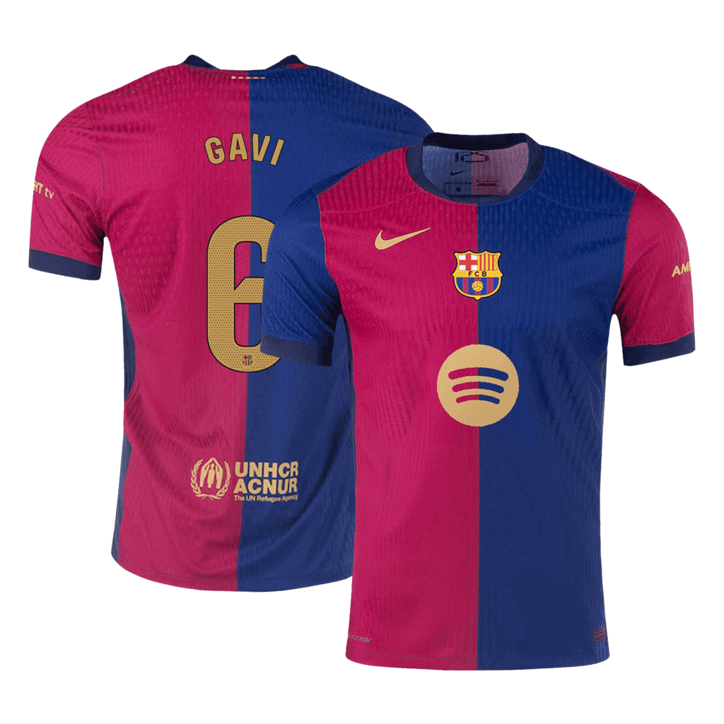 Soccer Kits Authentic GAVI #6 Barcelona Home Soccer Jersey 2024/25 - Spotify Logo Without Text