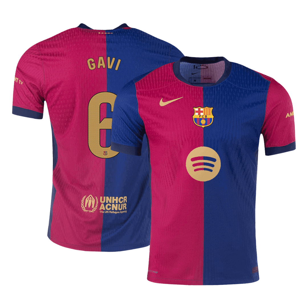 Soccer Kits Authentic GAVI #6 Barcelona Home Soccer Jersey 2024/25 - Spotify Logo Without Text