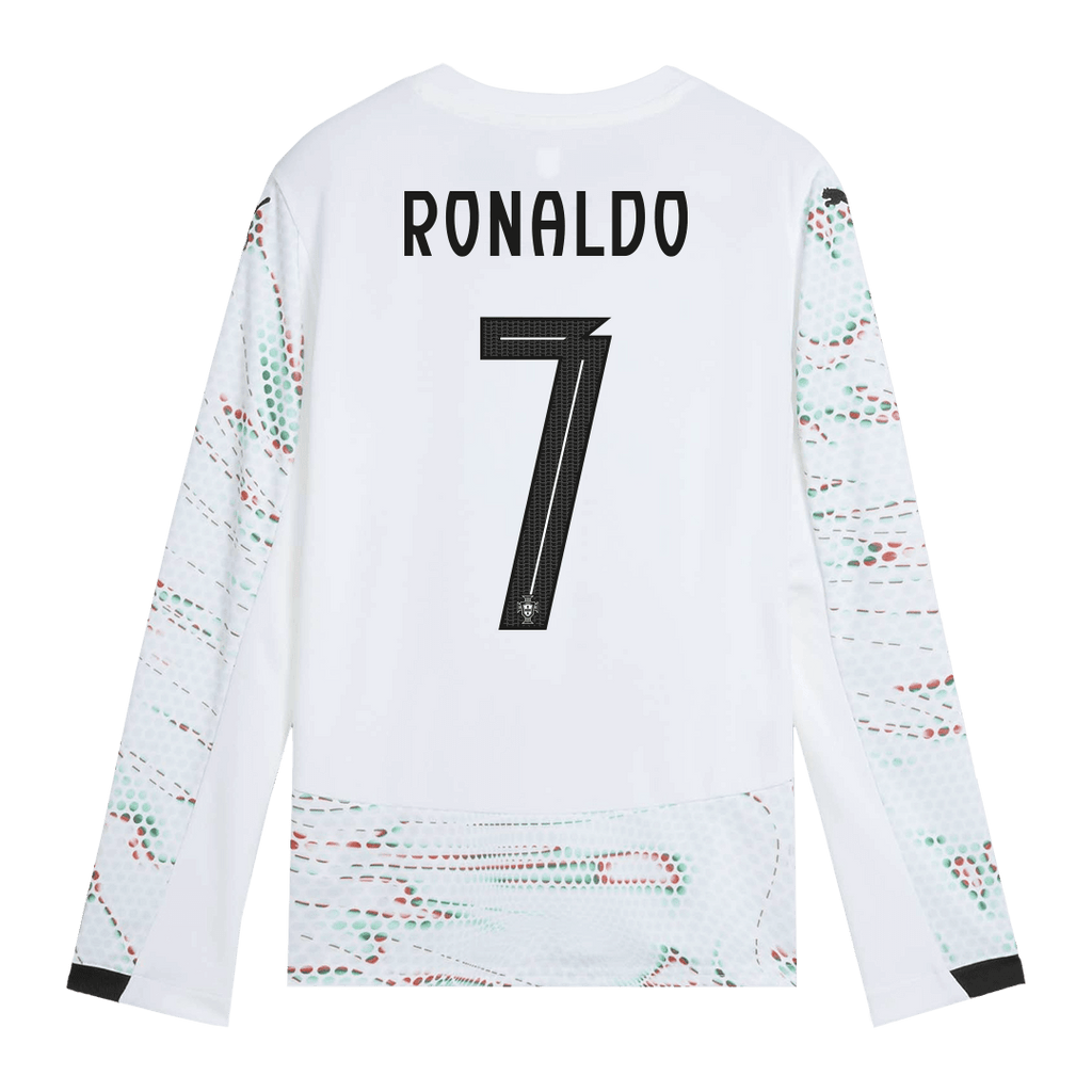 Camiseta de fútbol Ronaldo #7 Portugal de visitante, manga larga, 2025, blanca
