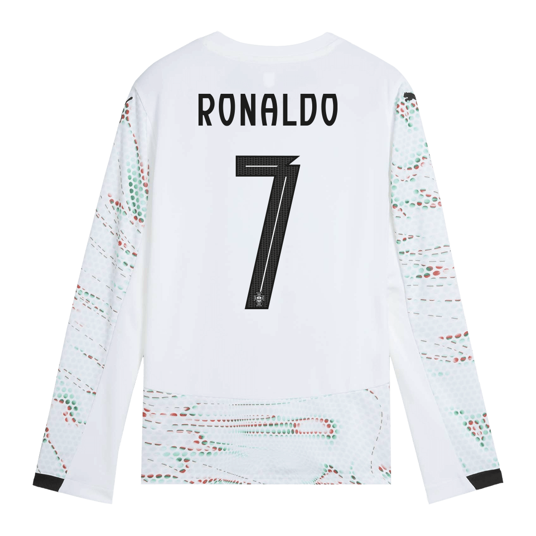 Camiseta de fútbol Ronaldo #7 Portugal de visitante, manga larga, 2025, blanca