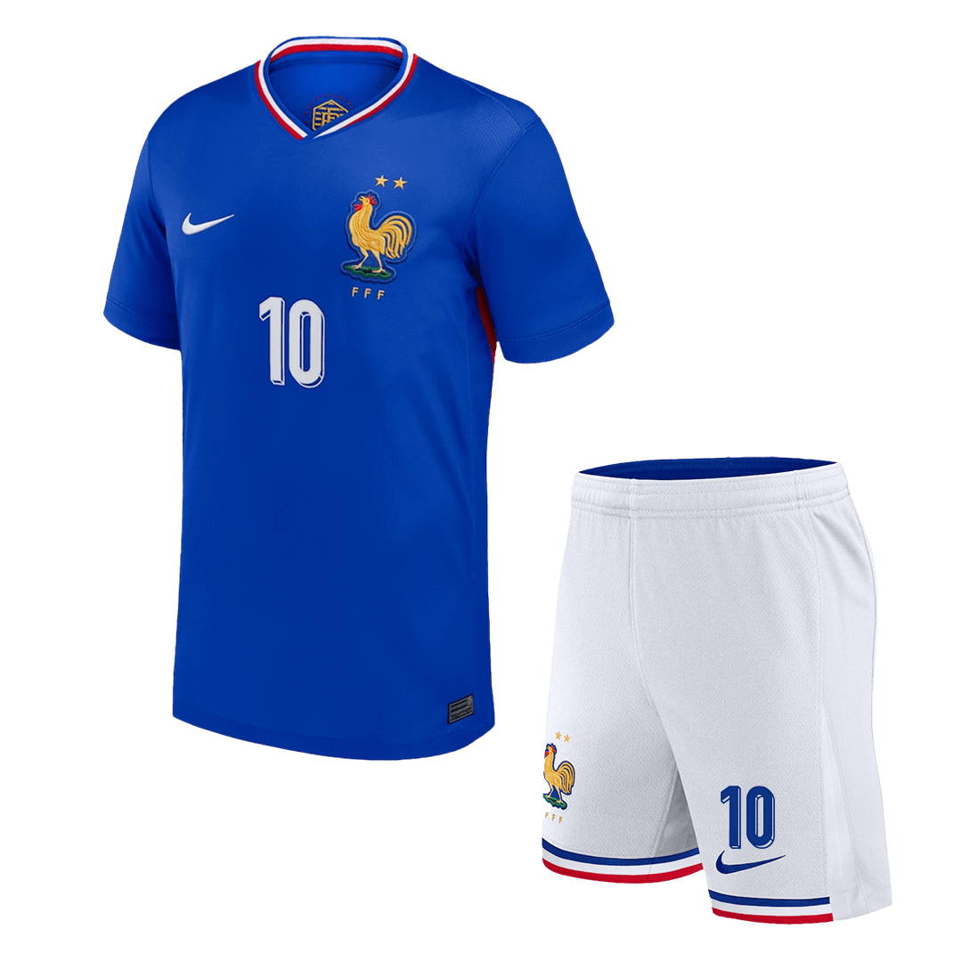 Kits de fútbol para niños MBAPPÉ #10 Francia Camiseta de fútbol local (Camiseta + Pantalones cortos) Eurocopa 2024