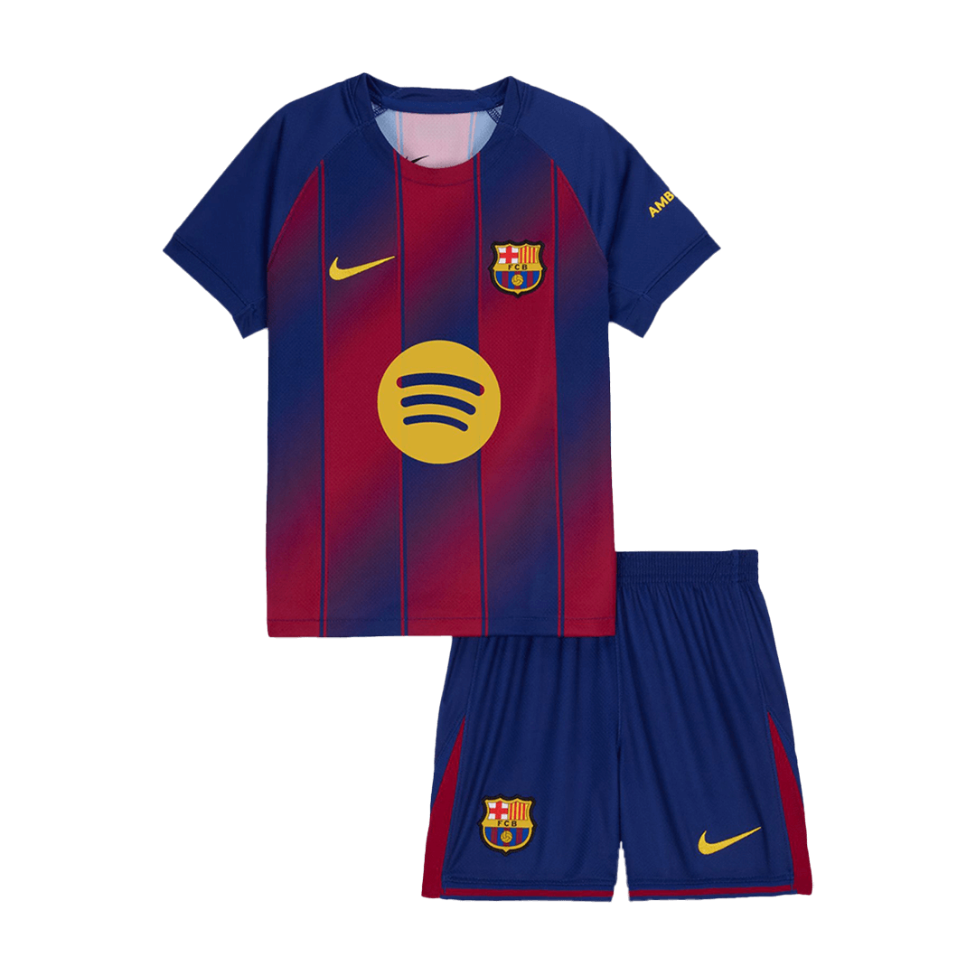 Maillot de football domicile Barcelone pour enfant (maillot + short) 2025/26 rouge et bleu