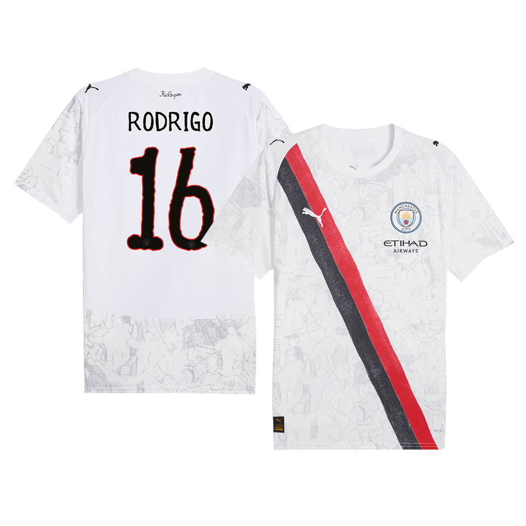 Maillot de football Rodrigo #16 Manchester City KidSuper 2025/26 Blanc - Coupe du Monde des Clubs