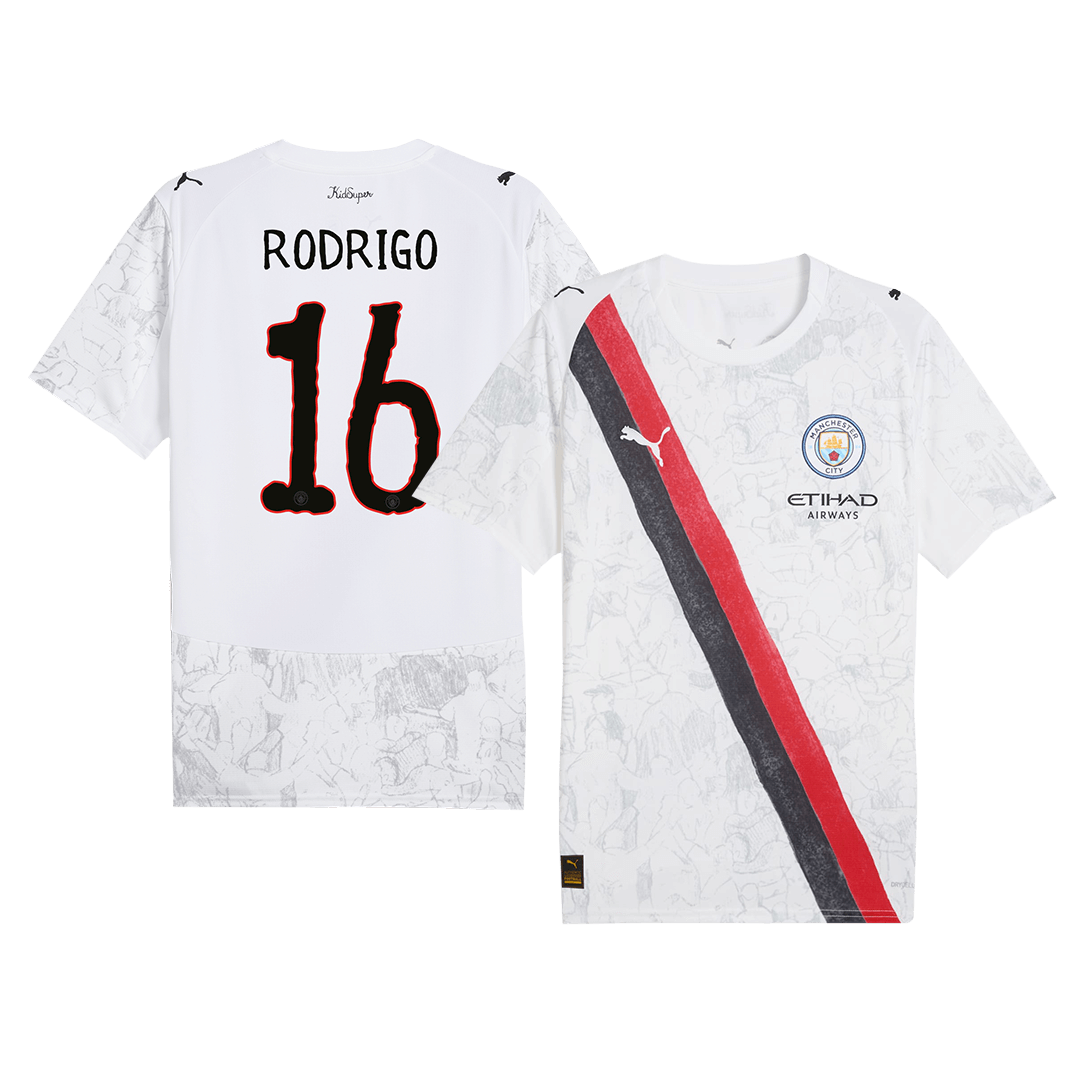 Camiseta de fútbol RODRIGO #16 Manchester City KidSuper 2025/26 Blanca - Copa Mundial de Clubes