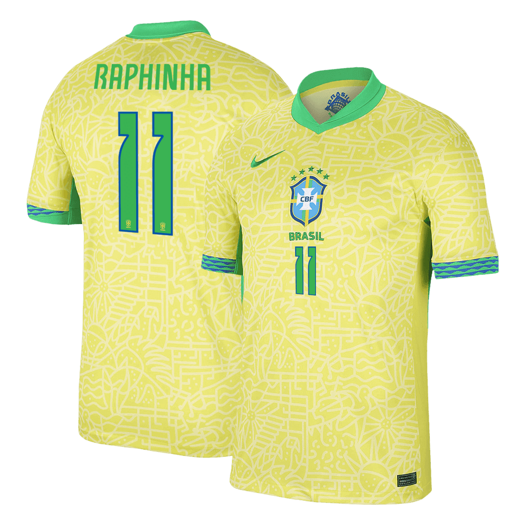 Kits de fútbol RAPHINHA #11 Brasil Camiseta de fútbol local Copa América 2024