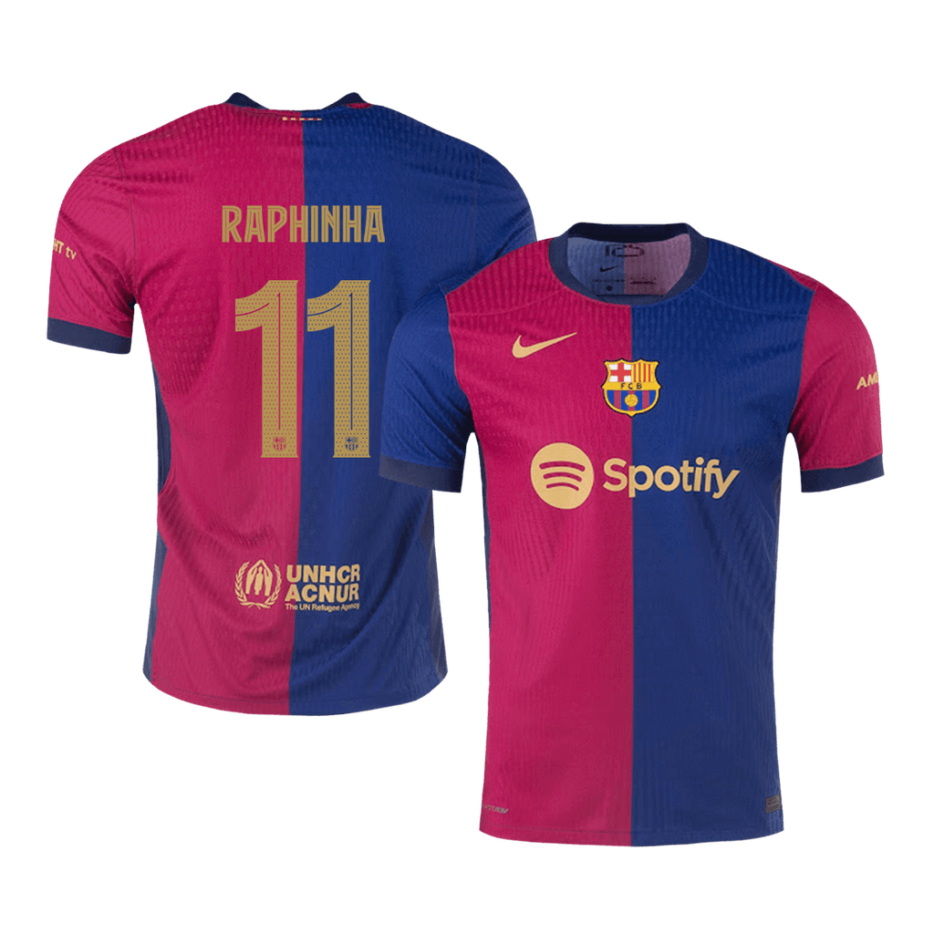 Camiseta de fútbol RAPHINHA #11 Auténtica del Barcelona 2024/25 Rojo y Azul - UCL