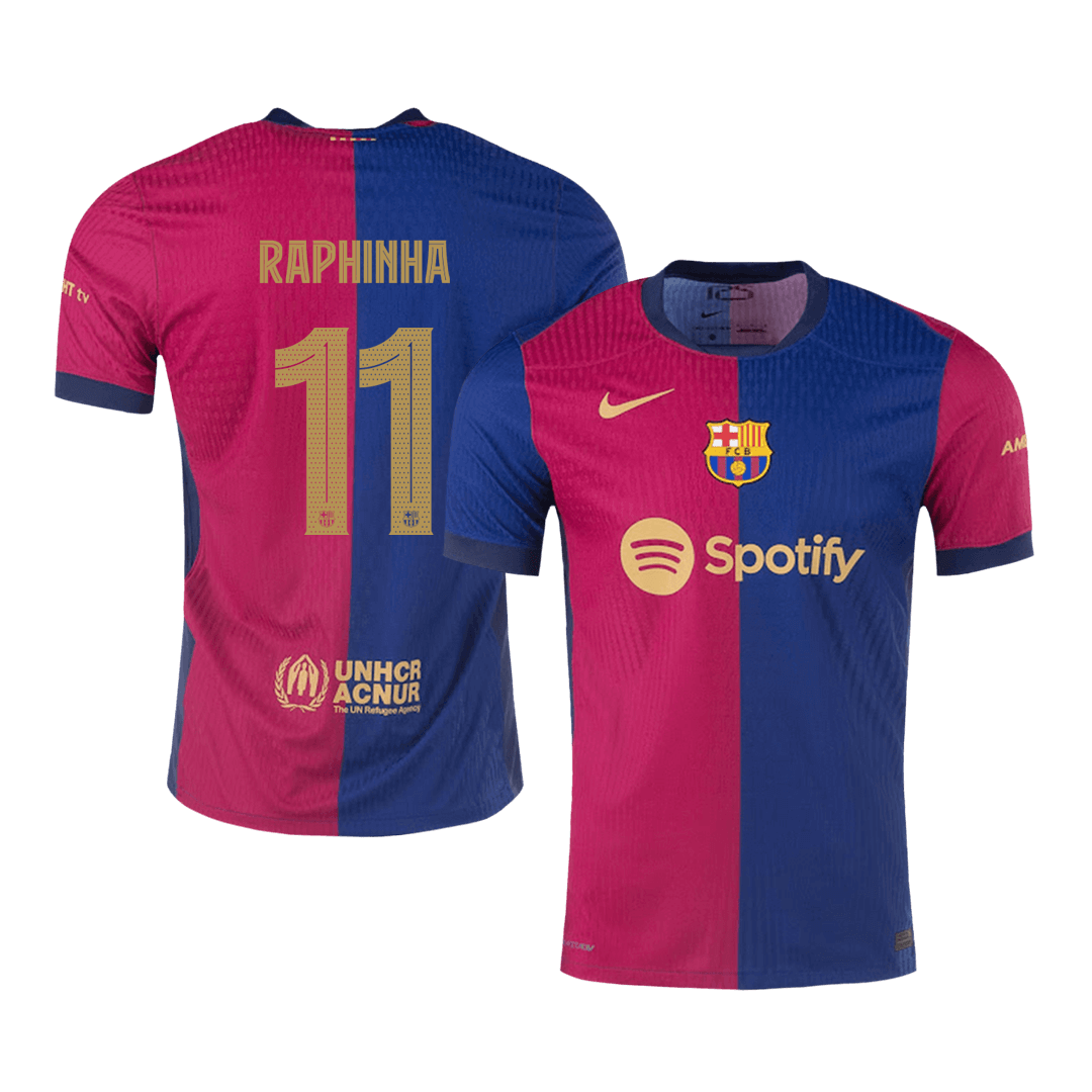 Camiseta de fútbol RAPHINHA #11 Auténtica del Barcelona 2024/25 Rojo y Azul - UCL