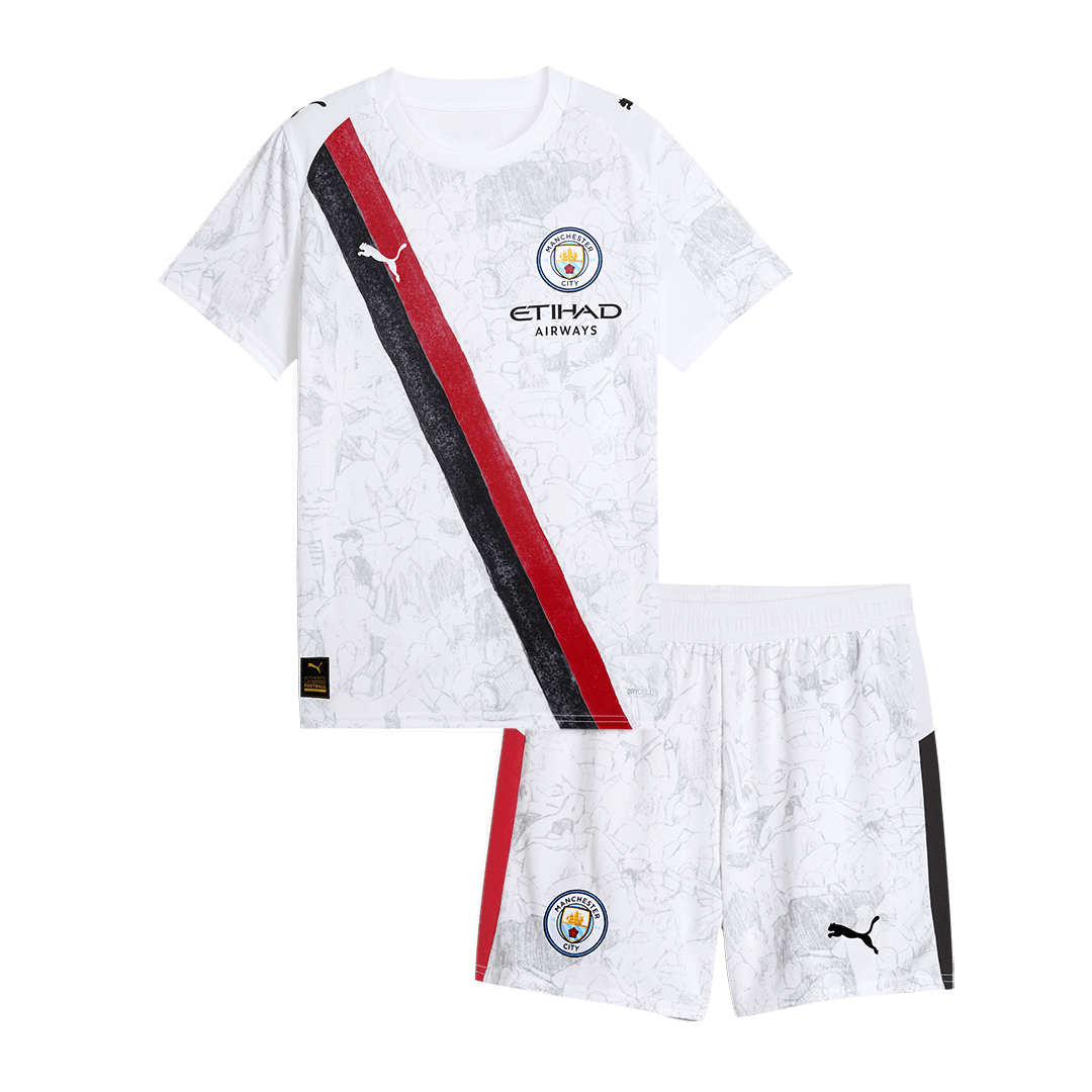 Kit de fútbol para niños: Camiseta de fútbol KidSuper del Manchester City (camiseta y pantalón corto) 2025/26, blanca - Mundial de Clubes