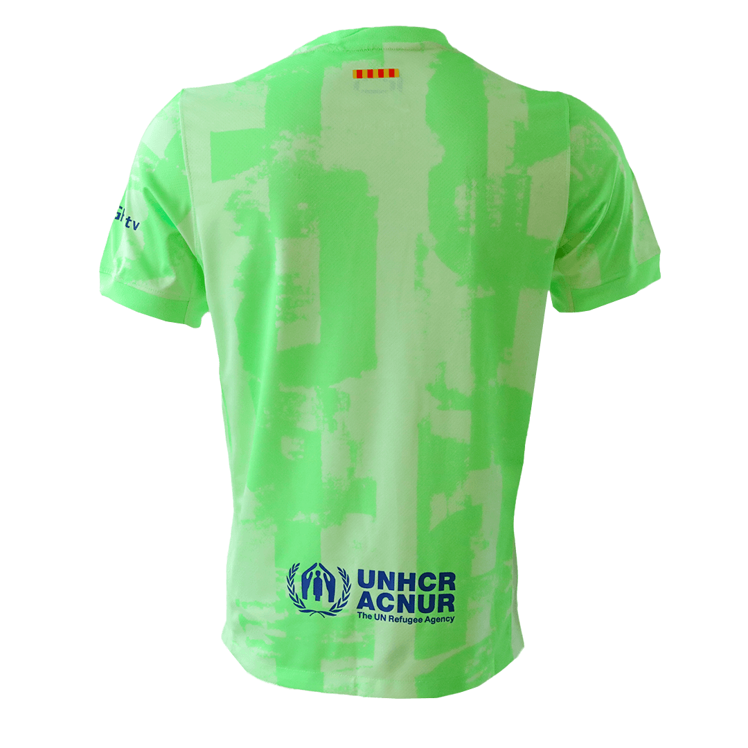 Soccer Kits Barcelona Third Away Football Shirt 2024/25 Green - UCL (Spotify Logo Without Text)