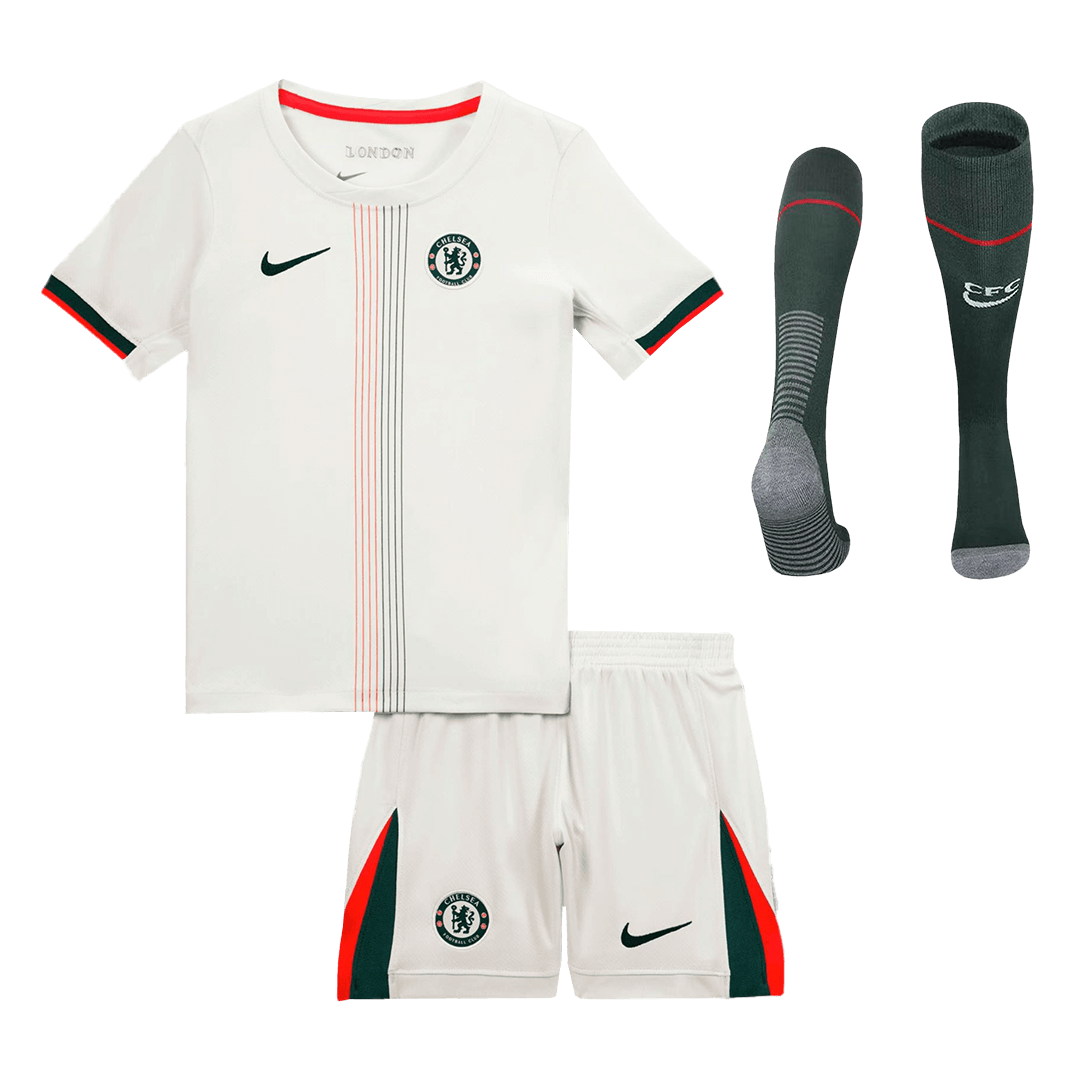 Maillot de football Chelsea extérieur pour enfant (maillot, short, chaussettes) 2025/26 Blanc