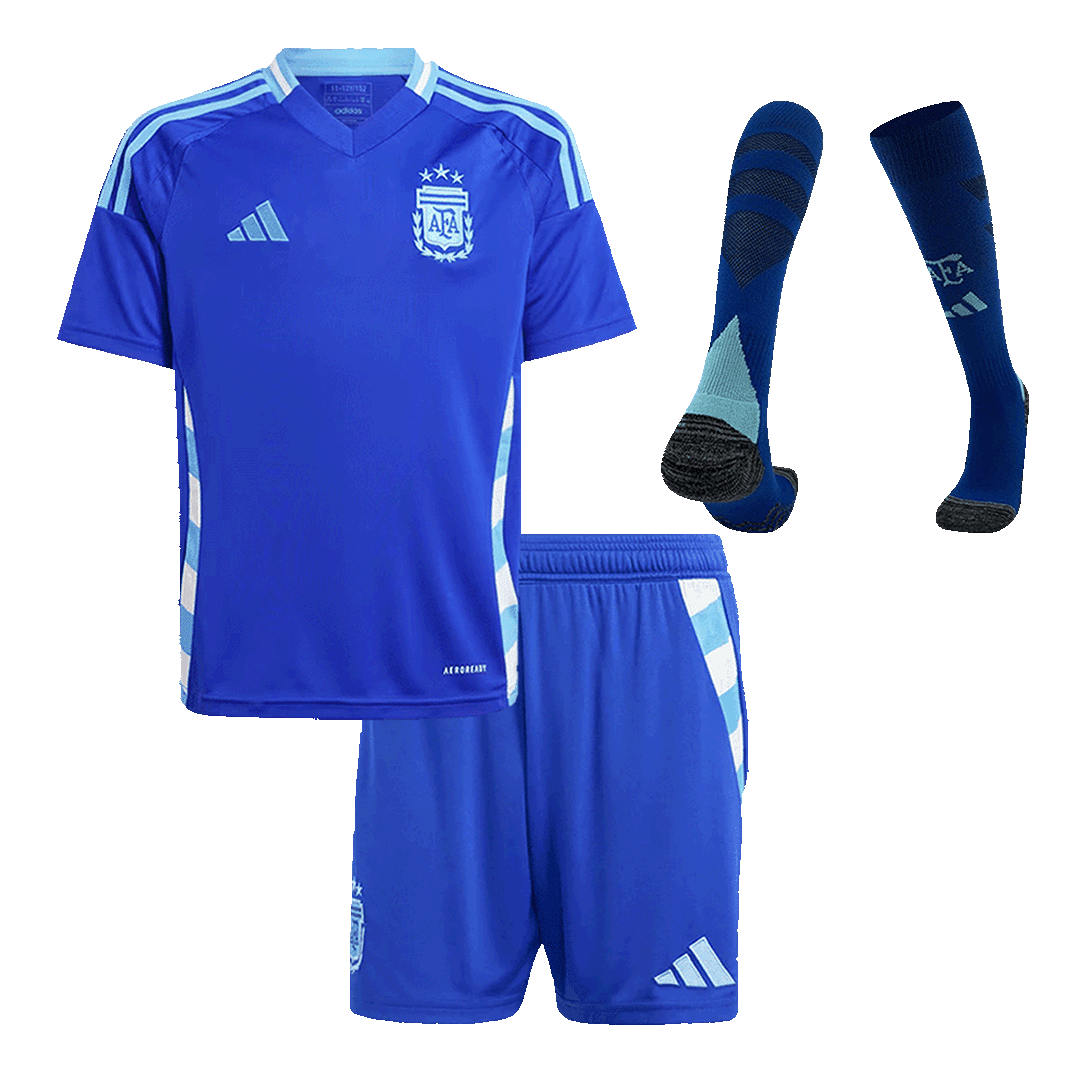 Maillot de football extérieur Argentine pour enfant (maillot, short, chaussettes) Copa America 2024