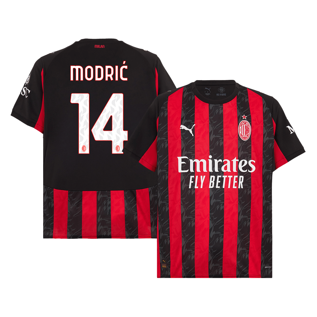 Maillot de football MODRIĆ #14 AC Milan Domicile 2025/26 Rouge et Noir