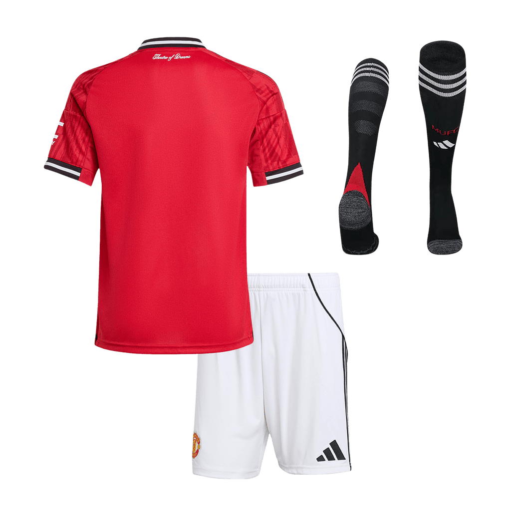 Kit de fútbol para niños: camiseta local del Manchester United (camiseta, pantalones cortos y calcetines) 2025/26