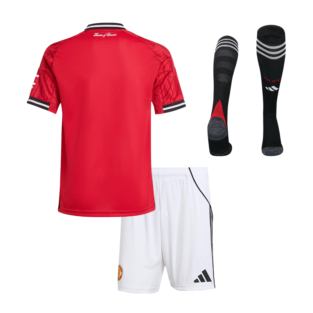 Kit de fútbol para niños: camiseta local del Manchester United (camiseta, pantalones cortos y calcetines) 2025/26
