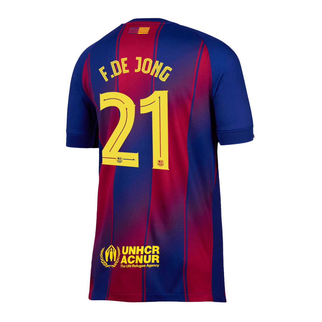 Maillot de football F.DE JONG #21 Barcelone Domicile 2025/26 Rouge et Bleu - UCL