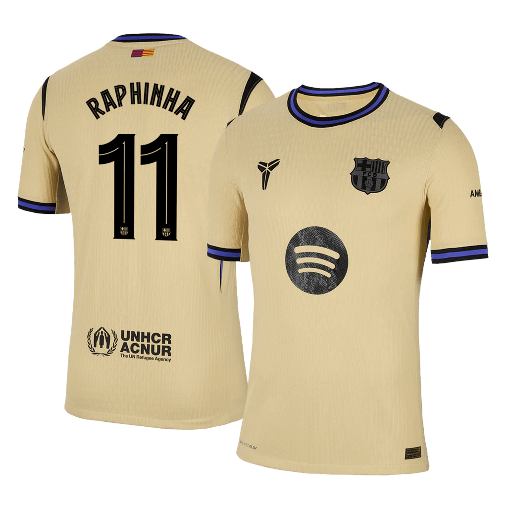Soccer Kits Authentic RAPHINHA #11 Barcelona Away Soccer Jersey 2025/26 Yellow - UCL