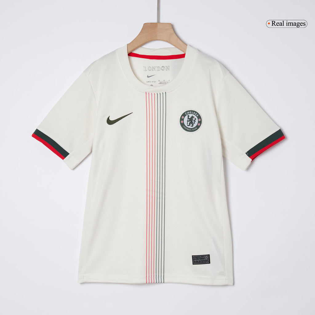 Camiseta de visitante del Chelsea para niño (camiseta, pantalones cortos y calcetines) 2025/26, color blanco