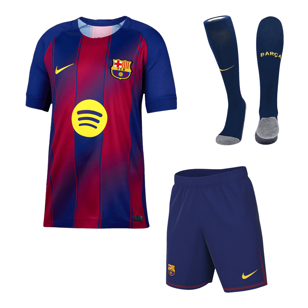 Maillot de football domicile Barcelone pour enfant (maillot, short, chaussettes) 2025/26 rouge et bleu