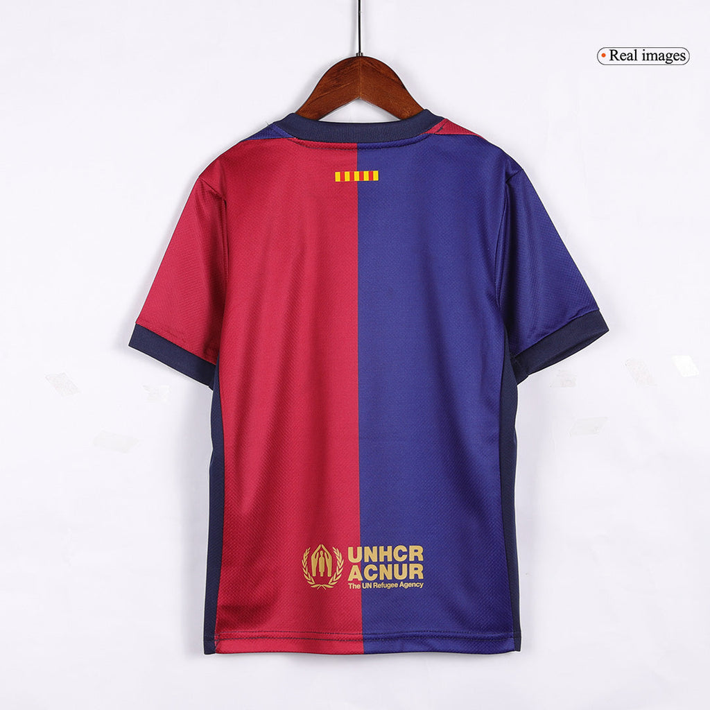Maillot de football domicile Barcelone enfant (maillot + short) 2024/25 avec logo Spotify sans texte