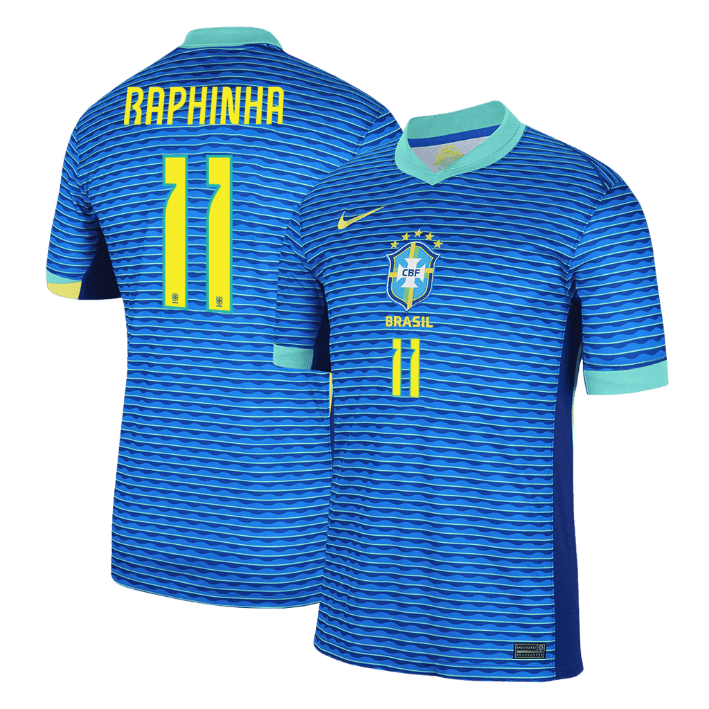 Kits de fútbol RAPHINHA #11 Brasil Camiseta de fútbol de visitante Copa América 2024