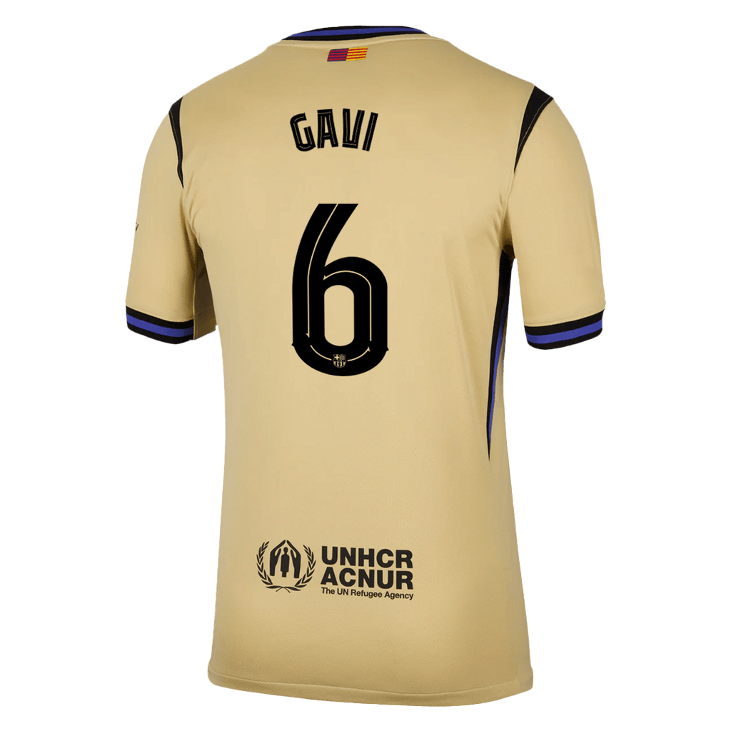 Maillot de football GAVI #6 Barcelone Extérieur 2025/26 Jaune - UCL