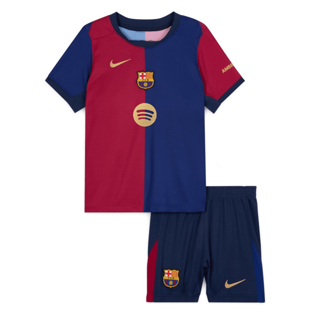Maillot de football domicile Barcelone enfant (maillot + short) 2024/25 avec logo Spotify sans texte